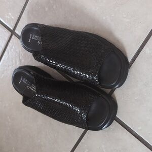 Black Italian Leather Chunky Sandals